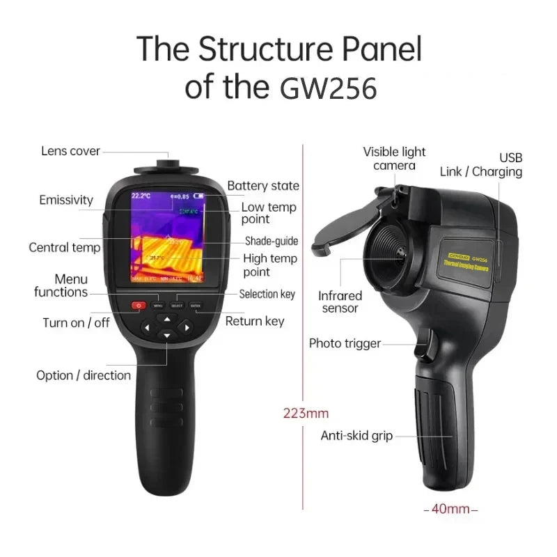 GW256 2024 Thermal Imaging Camera – Handheld Infrared Imager for Water Pipe Leaks & Electrical Power, 256x192 Resolution