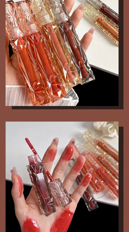 Long-Lasting Waterproof Lip Gloss – Moisturizing Mirror Shine, Easy Halo-Dyeing, Transparent Color Cosmetics