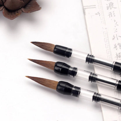 3PCS Calligraphy Brush Set – Water Storage Ink Pens with Automatic Suction, Wolf Hair Soft Round Tip Writing & Painting Brushes