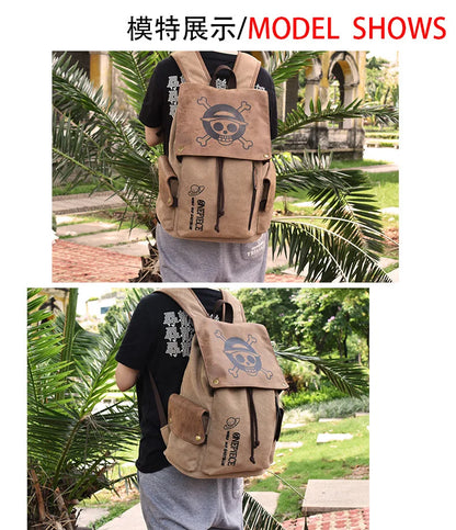 One Piece Anime Backpack – Kawaii Boys Canvas School Bag with Drawstring, Large Capacity Student Gift