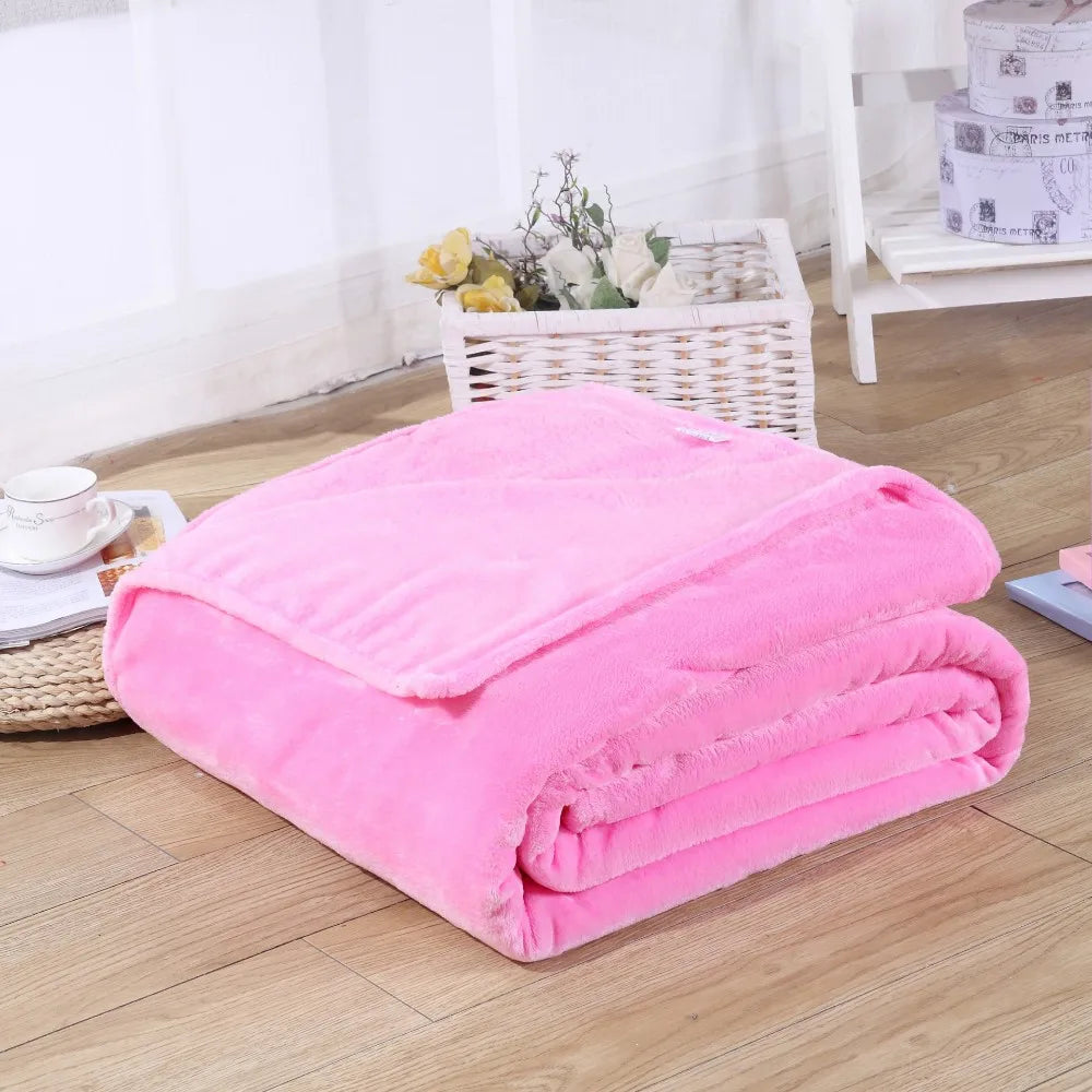 Winter Flannel Blanket – 230GSM Soft Solid Blue Coral Fleece Bedspread, Thin Warm Sofa Cover, Faux Fur Plaid Throw