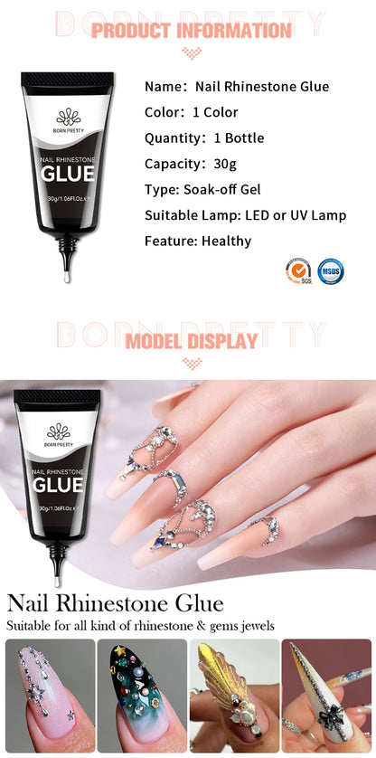 BORN PRETTY 30ML Nail Rhinestone Glue - Gel Adhesive for 3D Nail Charms, Bling Gems & Nail Decoration Supplies