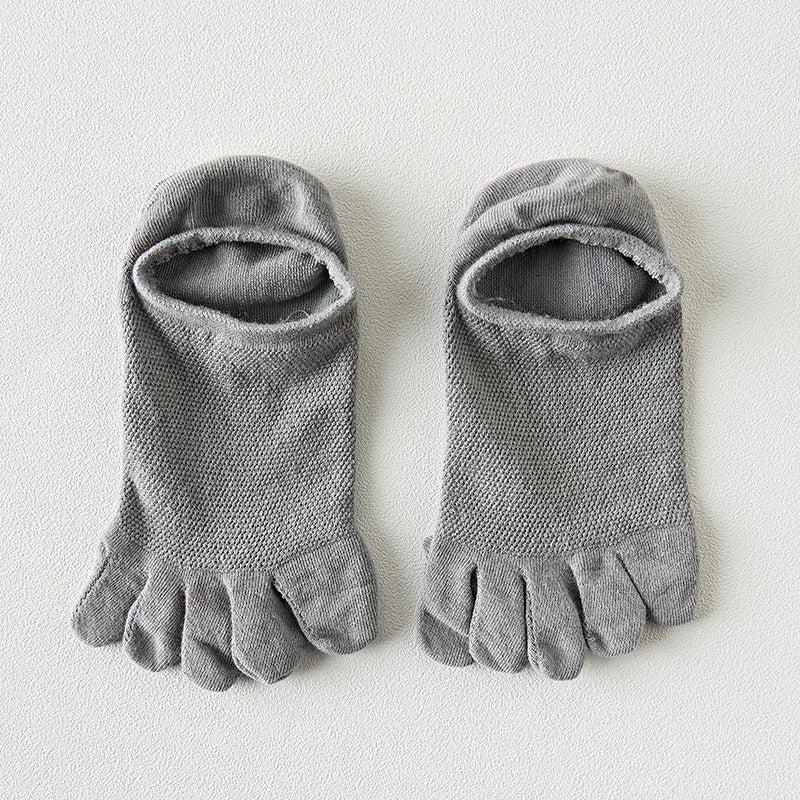 Men & Women Five-Finger Toe Socks – Breathable Mesh No-Show Ankle Sports Socks, Sweat-Absorbing Cotton Short Boat Socks