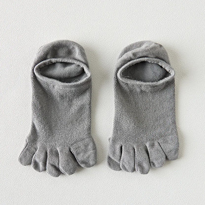 Men & Women Five-Finger Toe Socks – Breathable Mesh No-Show Ankle Sports Socks, Sweat-Absorbing Cotton Short Boat Socks