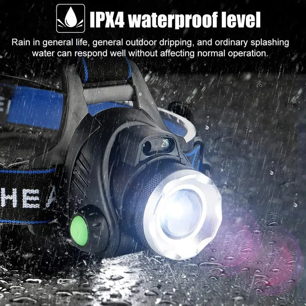 Rechargeable LED Headlamp – 2×18650 Battery, Motion Sensor, Waterproof Ultra Bright Flashlight & Lantern for Camping, Fishing & Outdoor Portable Lighting Tool