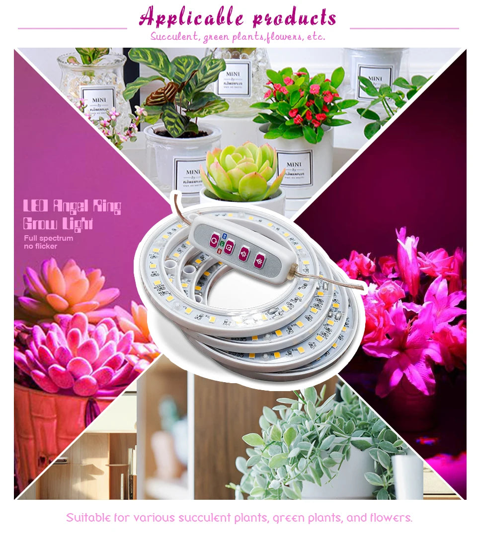 LED Full Spectrum Grow Light — USB 5V Adjustable Height Dimmable Lamp with Timer for Indoor Plants & Herbs