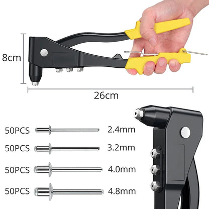 Heavy Duty Hand Riveter Gun Kit – 60/120/200/380pcs Blind Rivet Set with Pliers for Automotive & Home DIY Projects