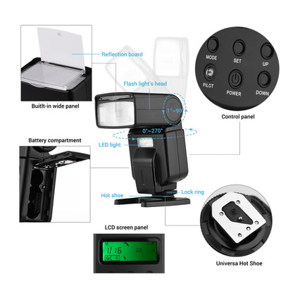 Andoer GN40 Flash Speedlite – Adjustable LED Fill Light with Bracket, On-Camera Flash for Canon & Nikon DSLR Cameras