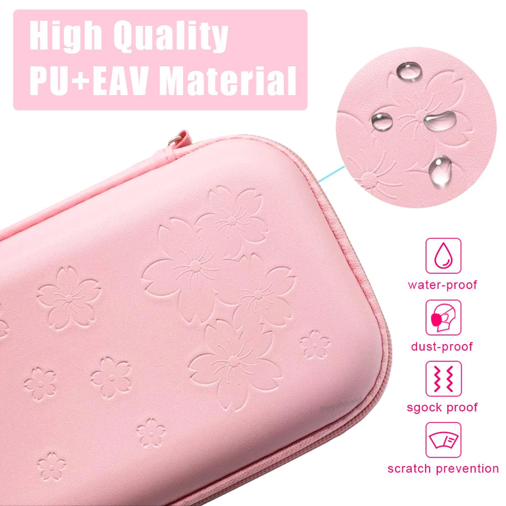Pink Sakura Flower Shell Portable Carry Bag: For Switch OLED PU Waterproof Pouch Case Storage Cover Box for Nintendo Switch