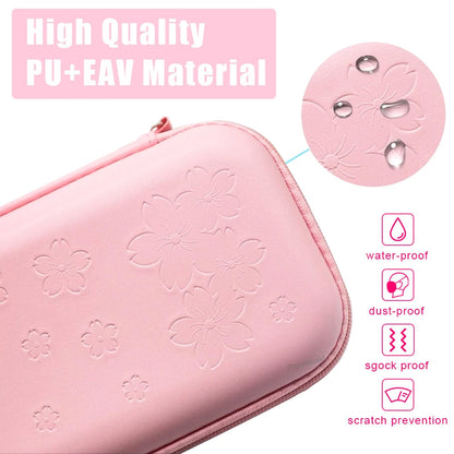 Pink Sakura Flower Shell Portable Carry Bag: For Switch OLED PU Waterproof Pouch Case Storage Cover Box for Nintendo Switch