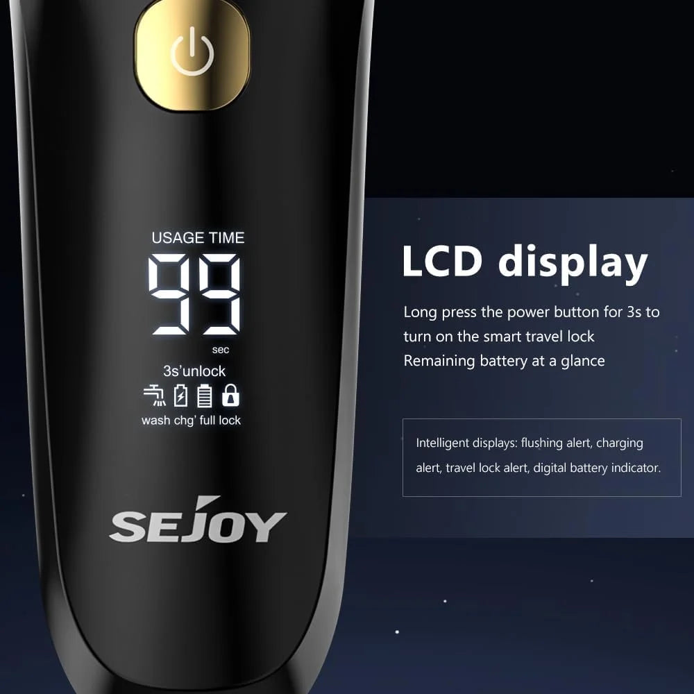 Sejoy Electric Razor for Men – 3-Blade Foil Shaver with 7500 RPM High-Speed Motor & Digital Power Display