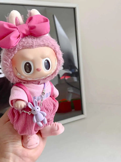 Original 17cm Labubu Doll Clothes — Macaron Cute Outfit with Hair Accessories, DIY Plush Doll Gift