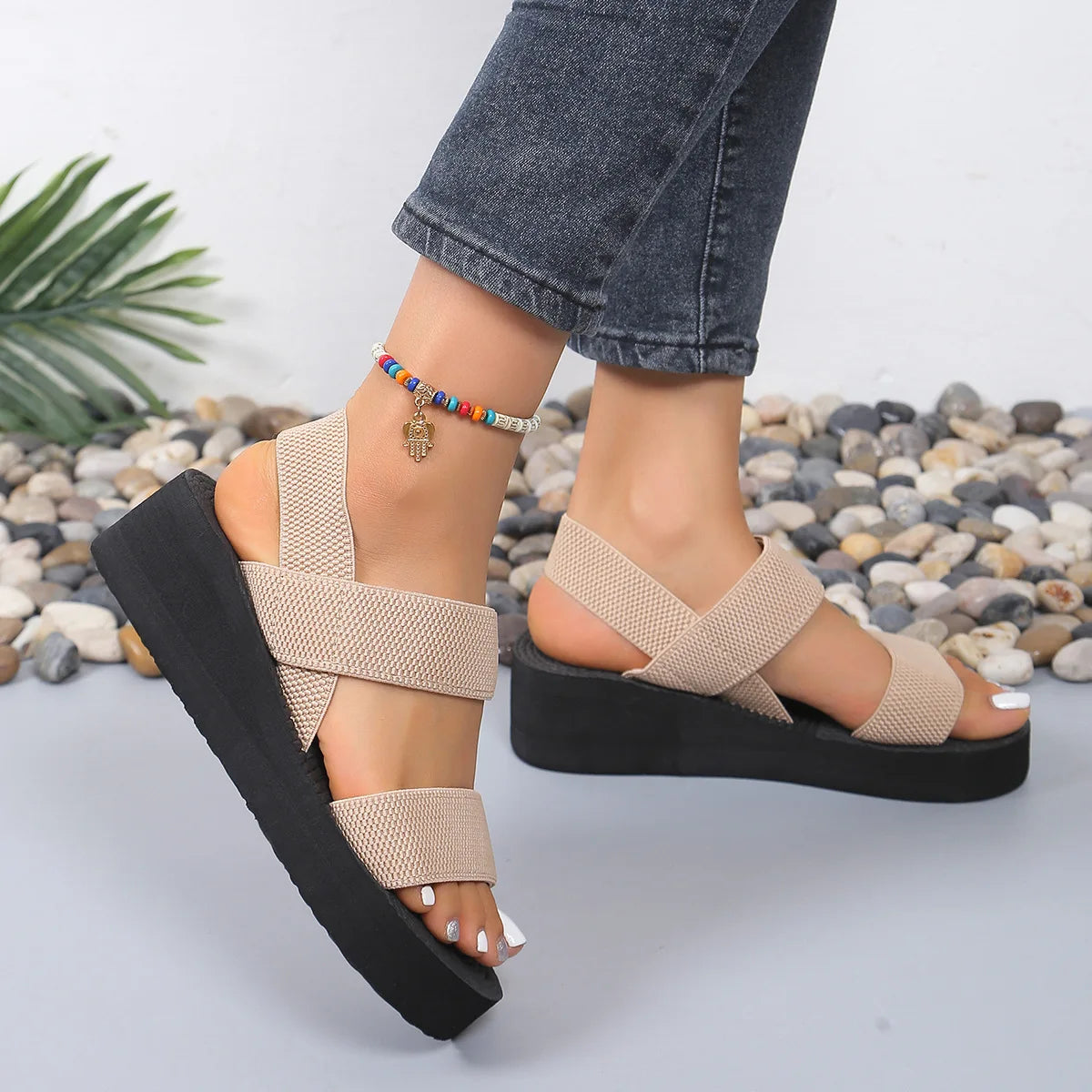 Women’s Slingback Wedge Sandals – Lightweight Summer Slides with Thick Sole Roman Style Slippers