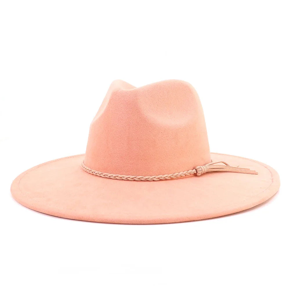 Suede Top Hat Fedora - 9.5cm Wide Brim Felt Jazz Hat for Men and Women, Autumn/Winter Classic Church Sombrer