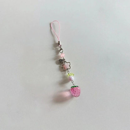 Y2K Strawberry Keychain Charm - Cute Fruit Phone Lanyard Bag Chain Accessory for Girls Aesthetic Jewelry Style