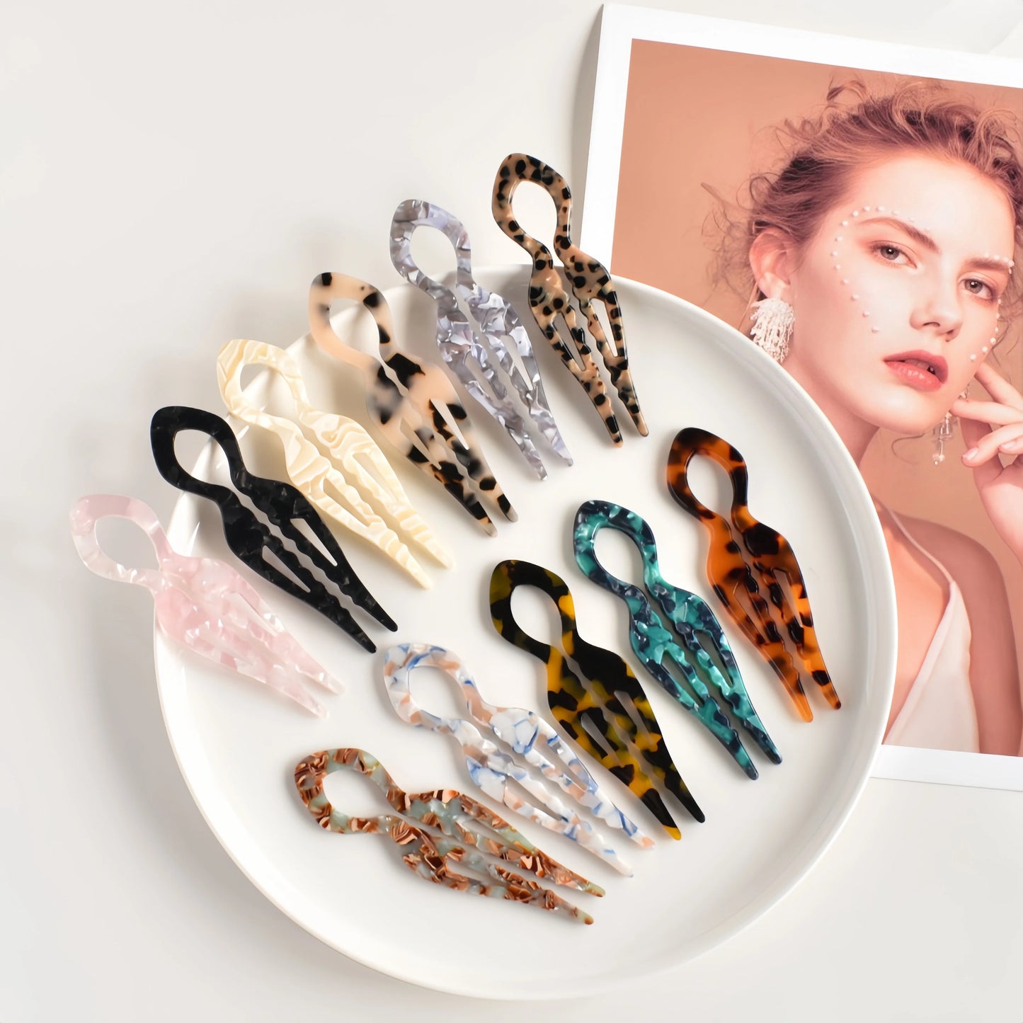 Acrylic Fish Tail U-Shaped Hairpin - French Twist & Lazy Bun Styling Accessory