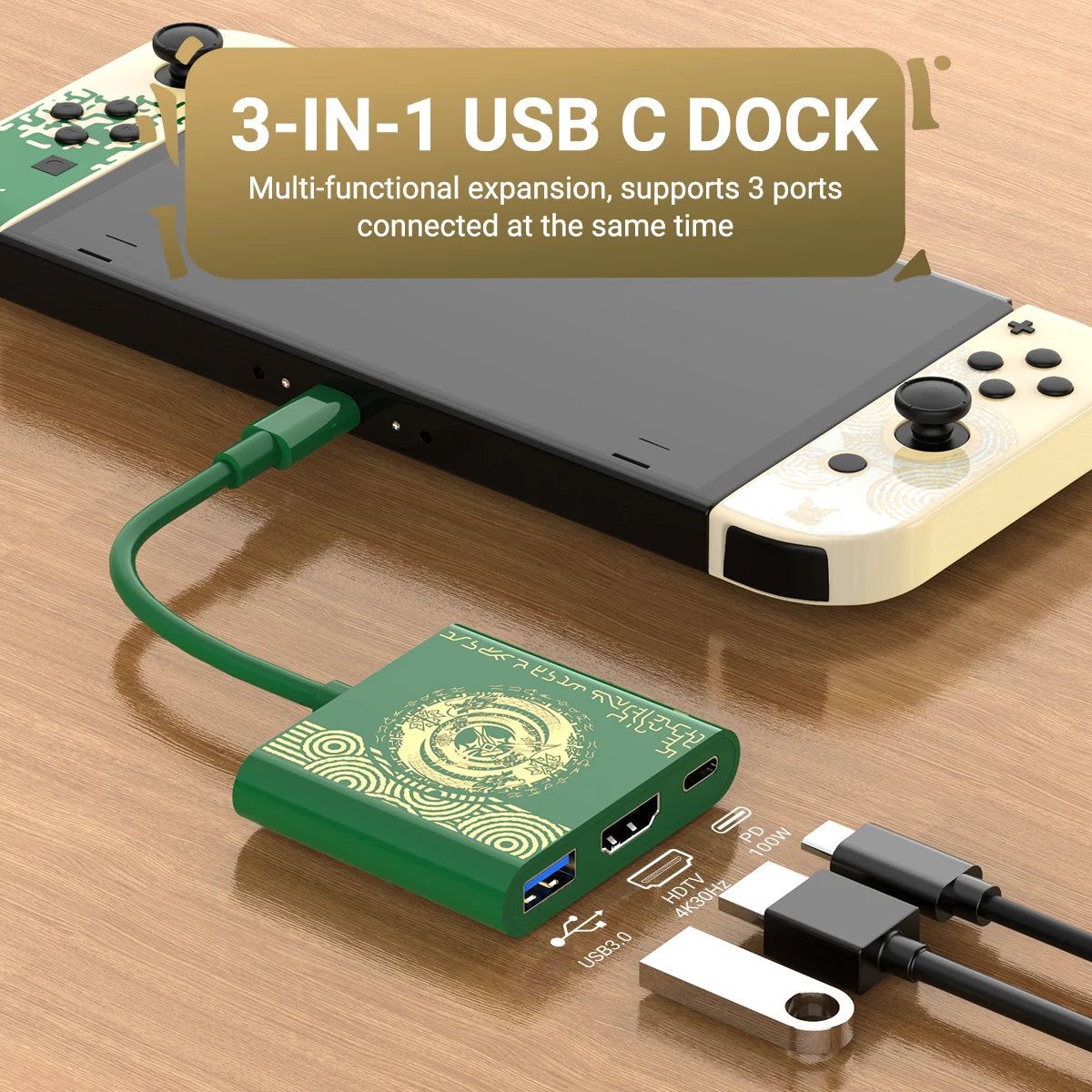 4K Switch TV Docking Station — 3-in-1 USB-C Game Hub with USB 3.0, HDMI & 100W PD for Laptop, Nintendo Switch/Switch OLED, Mobile Phone