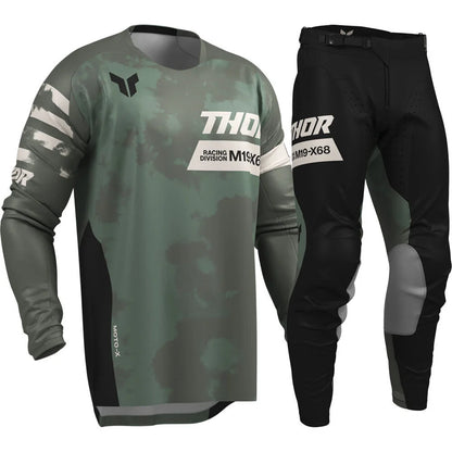 Thor 2026 Motorcycle Riding Set - Bleach Black Camo Off-Road Racing Gear Long Sleeve Jersey and Pants