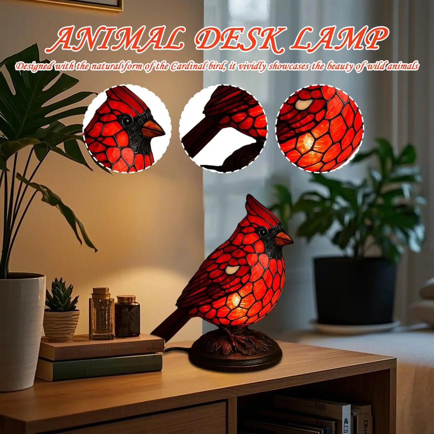 Cardinal Desk Lamp — Natural Animals & Birds Theme Table Lamp for Christmas Home & Office Decor