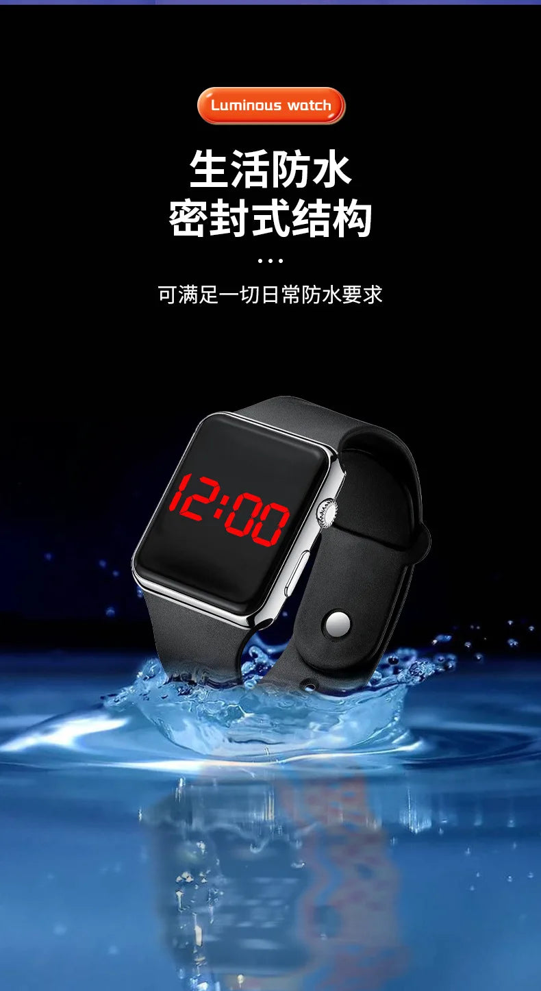 Digital LED Sport Watch – Square Electronic Wristwatch for Men & Women, Casual Silicone Fashion Watch