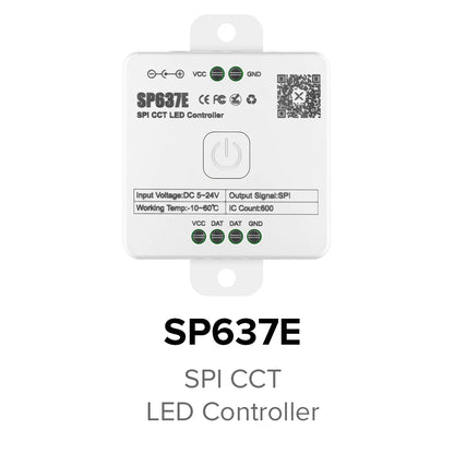 SP630E All-in-One LED Controller 5CH PWM SPI, RGB/RGBW/CCT Music Sync Bluetooth, Compatible with WS2812B WS2811 SK6812 FCOB 5050 5V–24V LED Strip