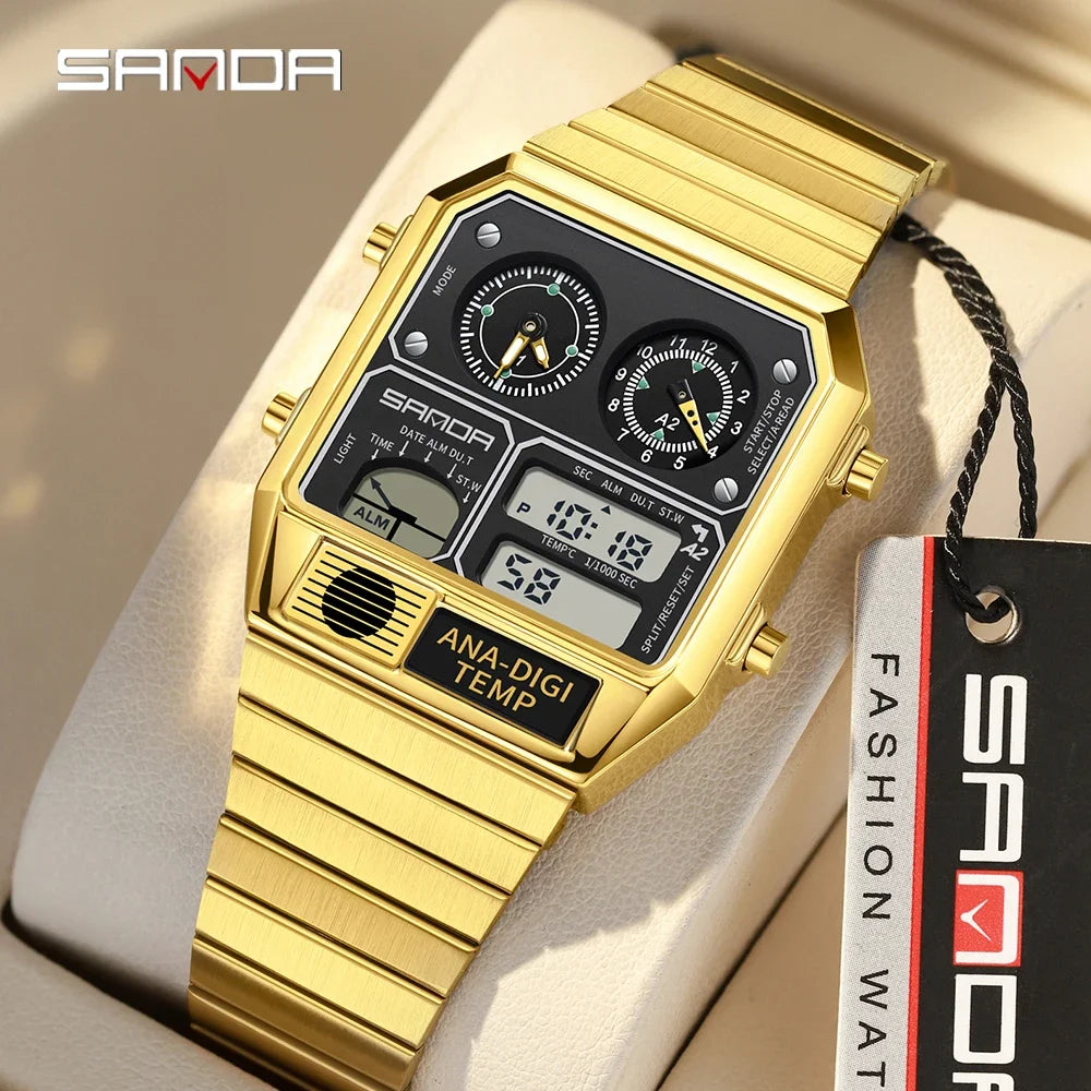 SANDA 3192 Men's LED Square Watch with Thermometer, Stopwatch & Chronograph – Multi-function Casual Timepiece for Youth   2/2