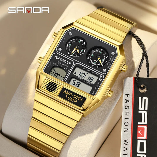 SANDA 3192 Men's LED Square Watch with Thermometer, Stopwatch & Chronograph – Multi-function Casual Timepiece for Youth   2/2