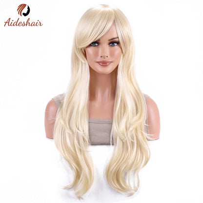 Aideshair 28" Long Wavy Curly Synthetic Wig – Heat Resistant Cosplay Wig for Women with Free Wig Cap