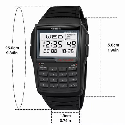 Men’s Calculator Watch - Multifunctional LED Digital Sports Watch with Computer-Style Design