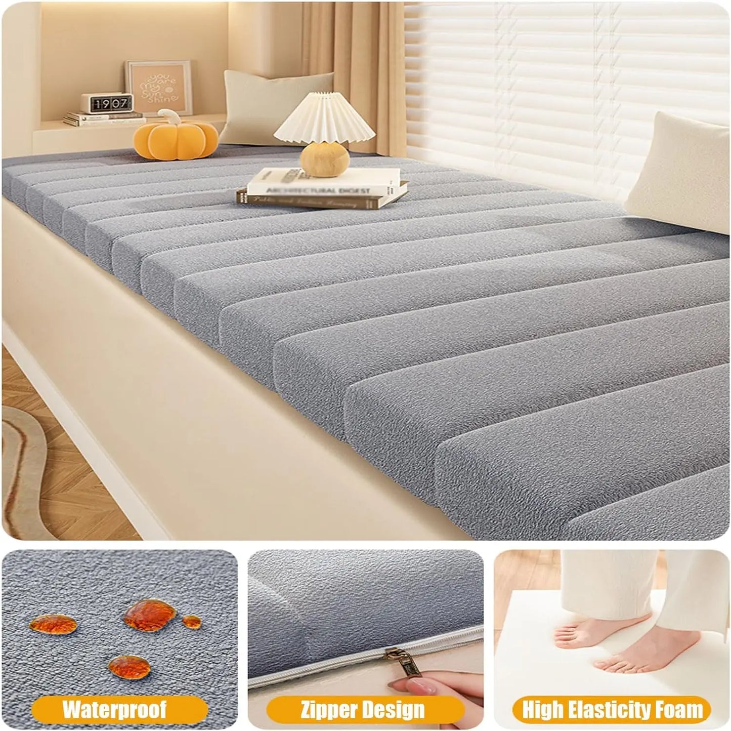 Customized Teddy Sponge Windowsill Cushion – High-Density Waterproof Non-Slip Sofa Cushion, 4.5/6.5/9.5 cm Options