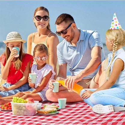 Red Checkered Picnic Blanket 150x200cm – Lightweight, Washable Beach Mat with Handle for Outdoor Camping & Travel