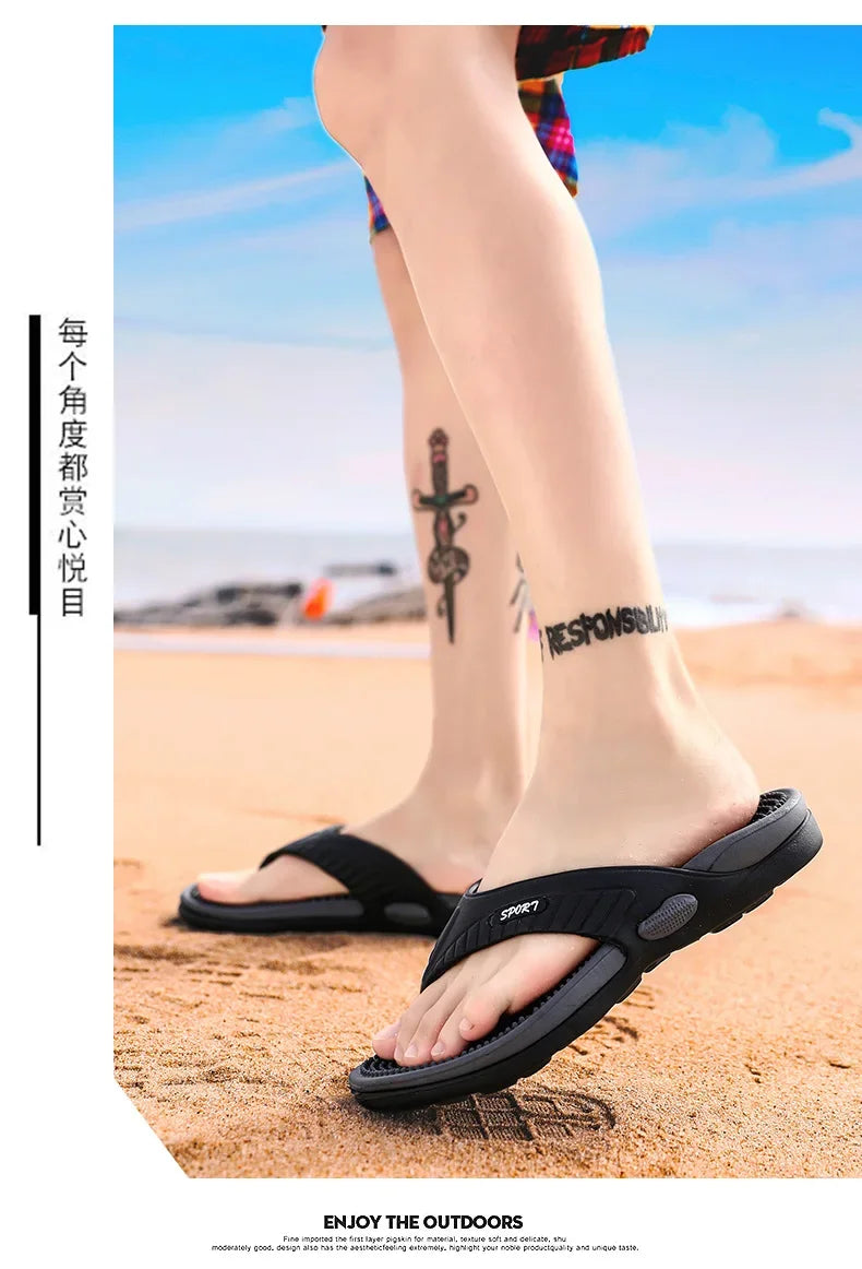 Men's Massage Flip Flops – Breathable Summer Beach Sandals, Luxury Comfort Slippers, Plus Size 46