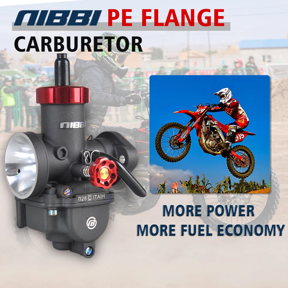 NIBBI PE Flange Carburetor for Motorcycle – 19mm-28mm 2T/4T GY6 Engine 100cc-250cc ATV Yamaha Pitbike Racing