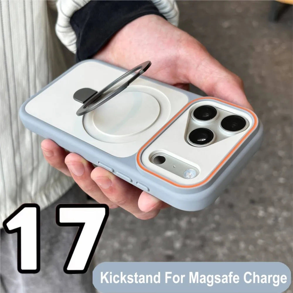 Shockproof MagSafe iPhone Case - Matte Armor Cover with Kickstand Holder