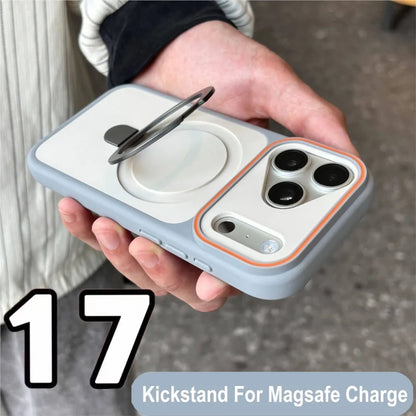 Shockproof MagSafe iPhone Case - Matte Armor Cover with Kickstand Holder
