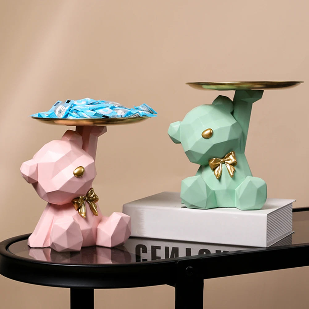 Geometric Bear Key Holder – Resin Figurine for Desk & Entrance Decoration