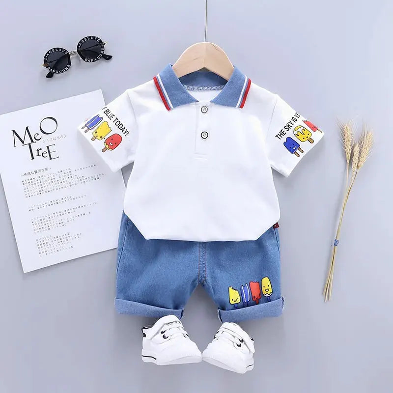 Baby Boy Summer Clothes Set – Cute Cartoon T-shirt & Shorts, Toddler Infant Outfit with Pants