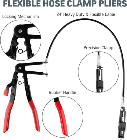 Long Reach Hose Clamp Pliers Set - Automotive Tool for Fuel, Oil, Coolant, Radiator & Water Hoses