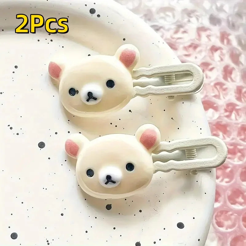 4Pc Strawberry Chocolate Bunny Hairpins - Cute Cartoon Plastic Hair Accessories for Girls & Women