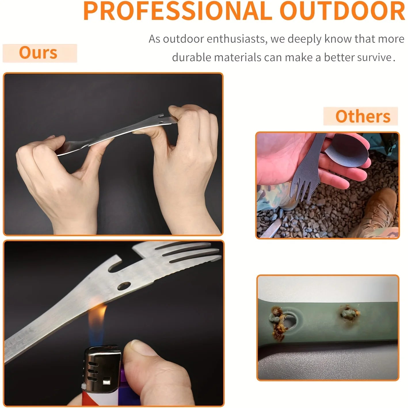PSKOOK 5-in-1 Outdoor Survival Tools - Multi-Functional Camping EDC Kit with Fork, Knife, Spoon, and Bottle/Can Opener