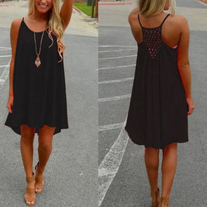 Women’s Summer Backless Beach Dress - Sexy Sleeveless Strap Casual Evening Party Outfit