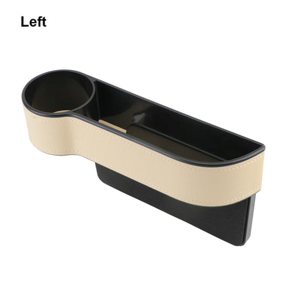Car Seat Gap Organizer – Leather Auto Crevice Storage Box with Cup & Phone Holder, USB Option