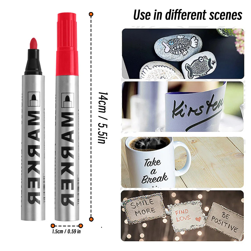 Permanent Waterproof Paint Marker Pen – Quick-Dry Black Ink for Tires, Oily Surfaces & Signature Writing Stationery Tool