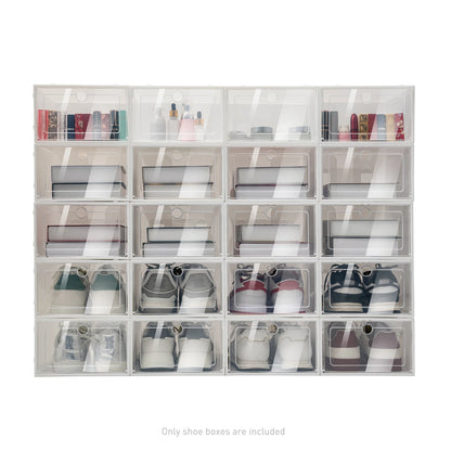 Foldable Shoe Storage Boxes Set - 20/24PCS Stackable Clear Plastic Shoe Organizer Cases for Home Closet Storage