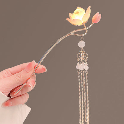 Luminous Lotus Flower Hairpin – Vintage LED Hair Stick with Lantern Tassel for Women and Traditional Hairstyles