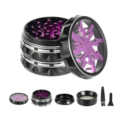 2.5-Inch Hand Crank Aluminum Grinder with Clear Top – 65mm Black & Green Herb Grinder Gift