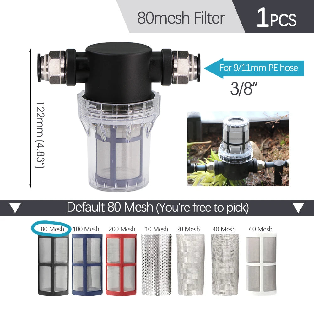 3/8" Misting Cooling System Kit – 360° 0.6mm Nozzle Atomizer with PE Tubing & 80 Mesh Filter for Garden Irrigation Watering