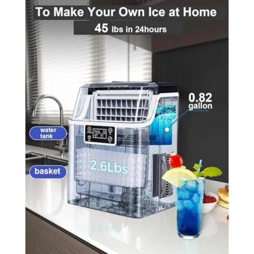45LB Countertop Ice Maker – Self-Cleaning, Size Control, 24Hr Timer, Stainless Steel for Home Bar & RV
