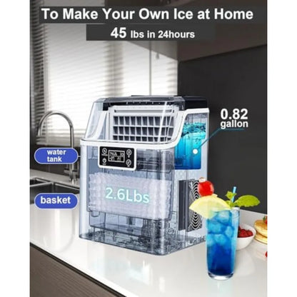45LB Countertop Ice Maker – Self-Cleaning, Size Control, 24Hr Timer, Stainless Steel for Home Bar & RV