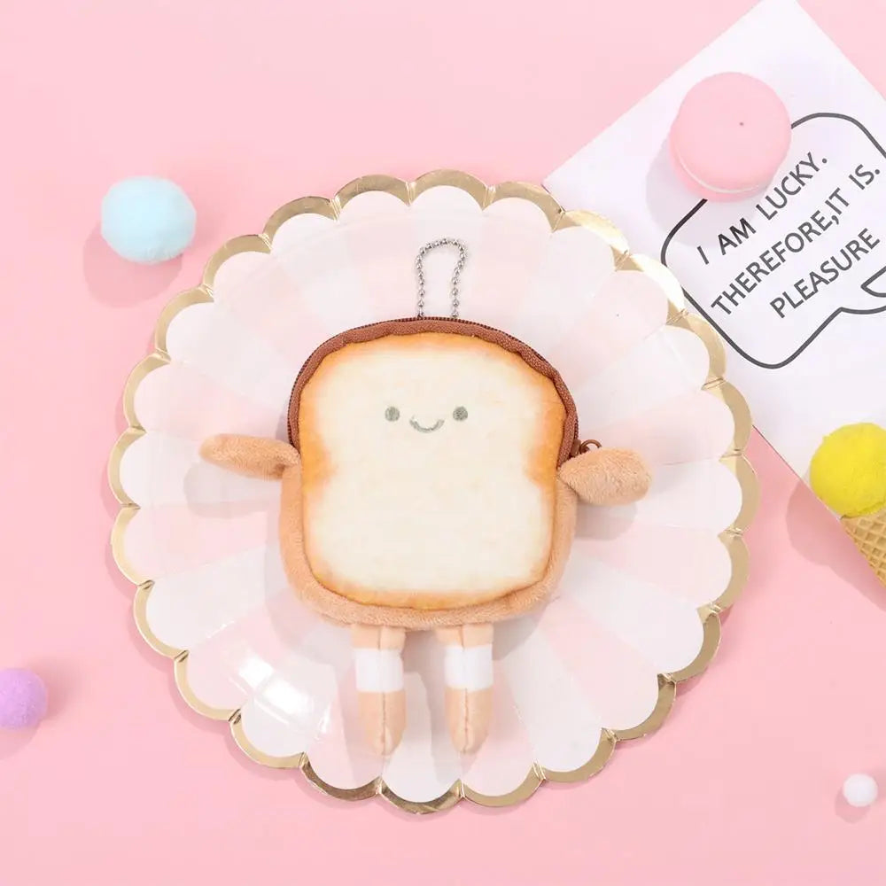 Cartoon Toast Bread Plush Coin Purse - Cute Mini Wallet and Earphone Bag Keychain Pendant for Kids